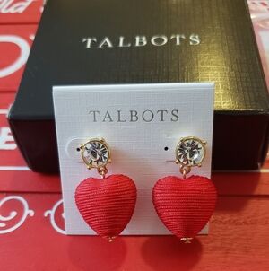 Talbots Red Heart Drop Earrings with Gold Detail